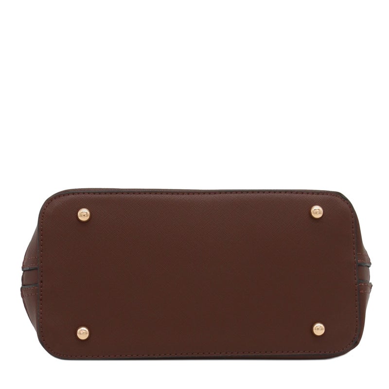 FashionPuzzle Zip-Around Classic Dome Satchel (Coffee) - Image 4